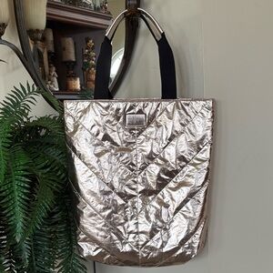 Victoria's Secret Quilted Chevron Metallic Rose Gold Shoulder Bag Shopper Tote